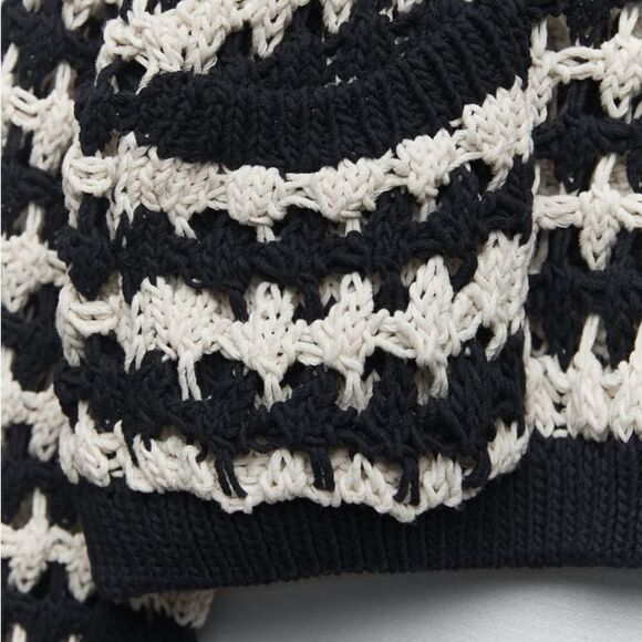 Zara Open Knit Crop Sweater Striped Sweater - Picture 5 of 6